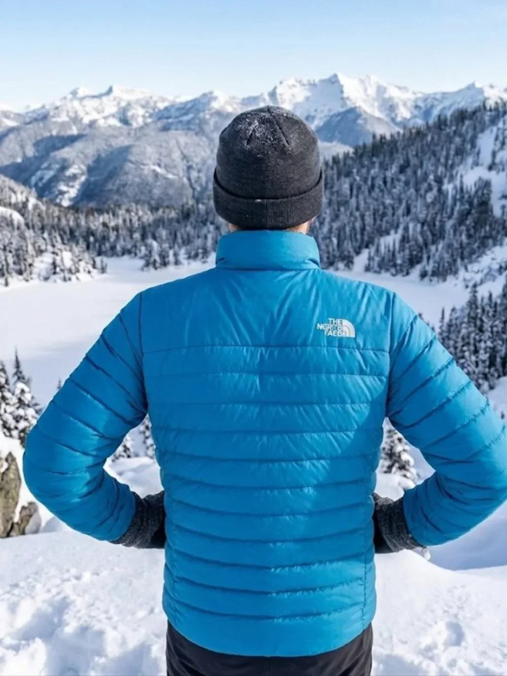 The North Face Men' Minoqua Down Jacket 600 fill DWR $220 in Digital Steel Blue